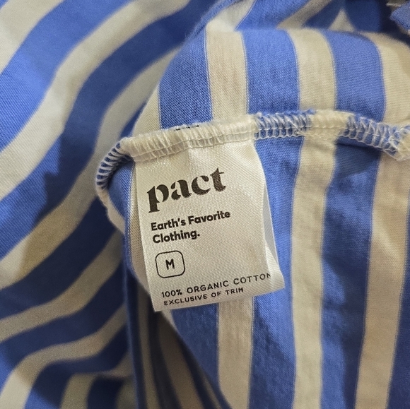 Pact Organic Softspun Tee Dress in Bold Stripes Medium Blue White Chest Pocket - Picture 5 of 5